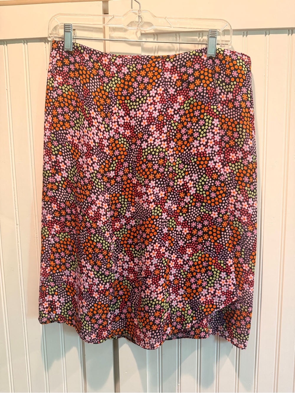 Floral A-Line Wrap Skirt in Pink, Orange & Black